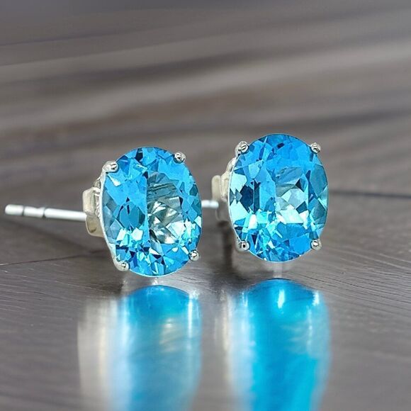Natural Blue Topaz Stud Earrings 14k White Gold 5.79 TW Certified $599 307906 - Picture 11 of 15